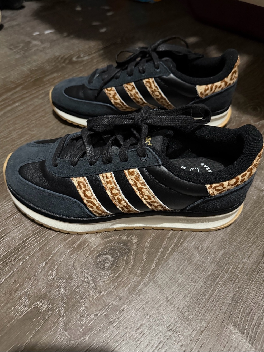 adidas Black Sneakers with Leopard-Print Stripes